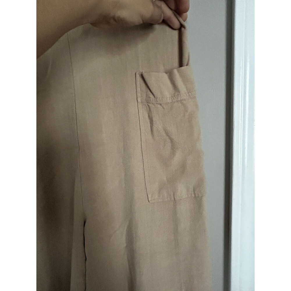 Women’s Linen Blend Wide Leg Jumpsuit Overalls Tan Beige Pockets Casual Size S - Picture 4 of 7